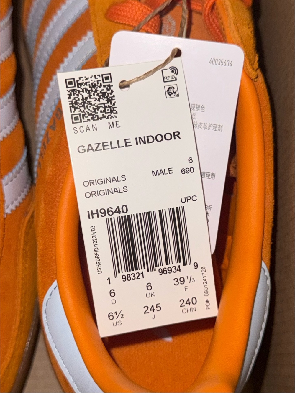 NWT Adidas Gazelle Indoor IH9640 Unity Orange Crystal Sky Gum Sneakers 6.5 - Picture 12 of 12